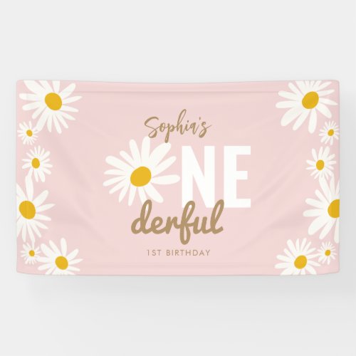 Retro Pink Daisy ONEderful 1st Birthday Party Banner