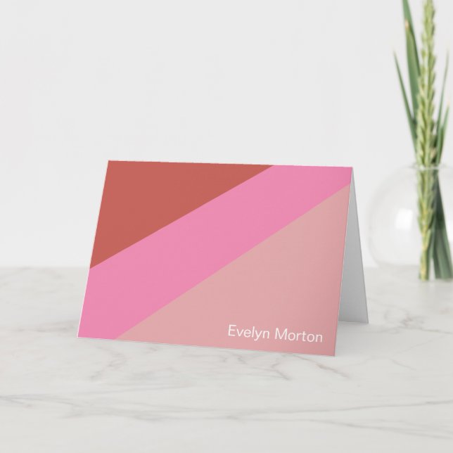Retro Pink Diagonal Stripe Personalized Stationery Card (Front)