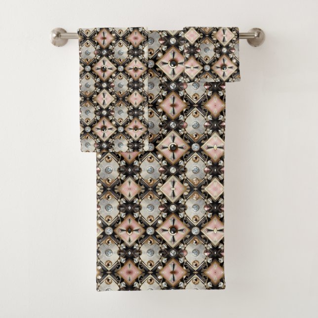 Retro Pink Diamond Mid Century Modern Towel Set (Insitu)