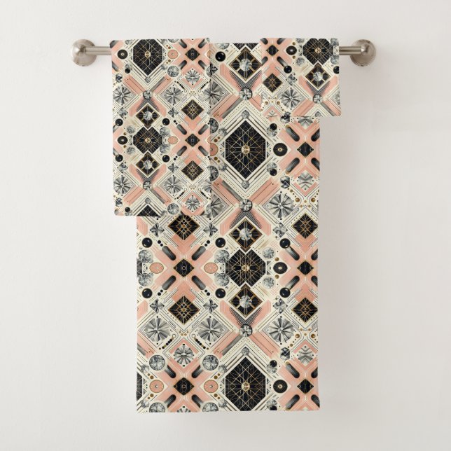 Retro Pink Diamond Mid Century Modern Towel Set (Insitu)