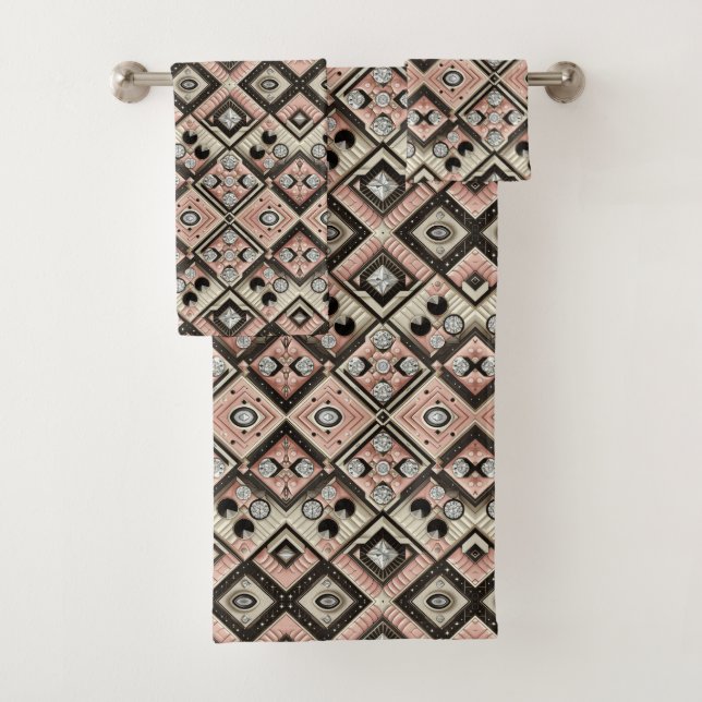 Retro Pink Diamond Mid Century Modern Towel Set (Insitu)