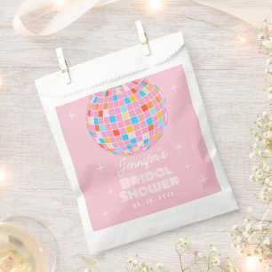 Retro Pink Disco Ball 70s 80s Themed Bridal Shower Favor Bag