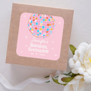 Retro Pink Disco Ball 70s 80s Themed Bridal Shower Square Sticker