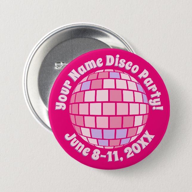 Retro Pink Disco Ball PERSONALIZED Button (Front & Back)