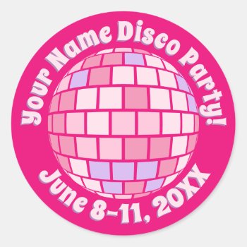 Retro Pink Disco Ball Personalized Classic Round Sticker by trendyteeshirts at Zazzle