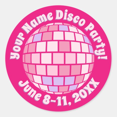 Retro Pink Disco Ball PERSONALIZED Classic Round Sticker