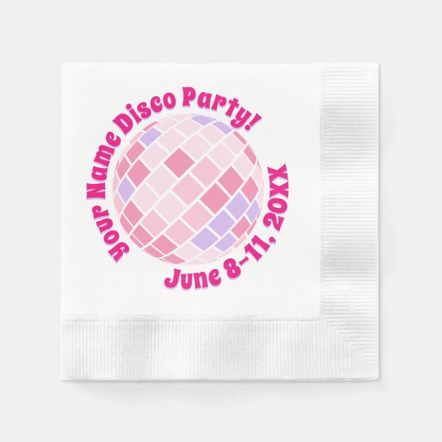 Retro Pink Disco Ball PERSONALIZED Napkins (Front)