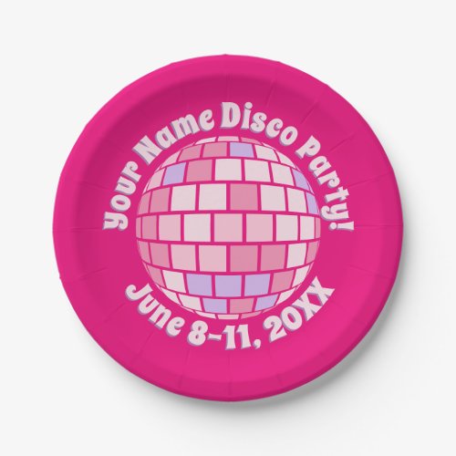 Retro Pink Disco Ball PERSONALIZED Paper Plates