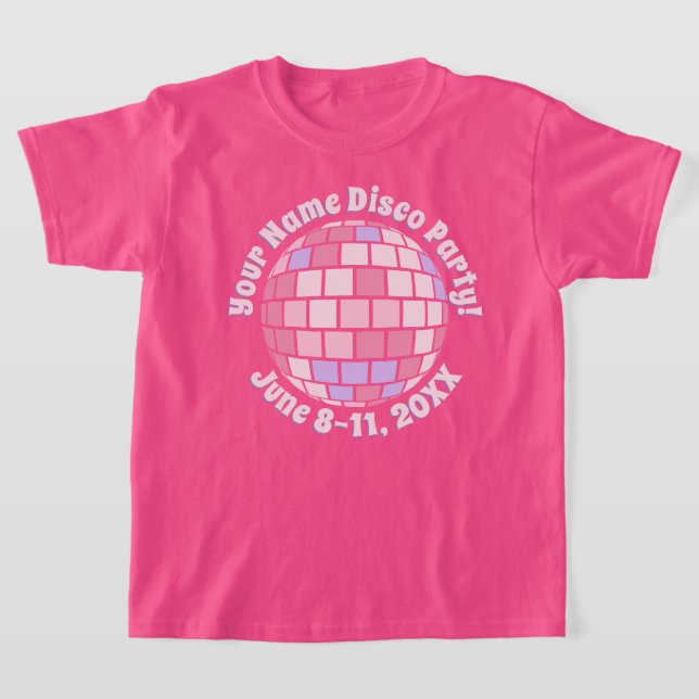 Retro Pink Disco Ball PERSONALIZED T-Shirt (Laydown)