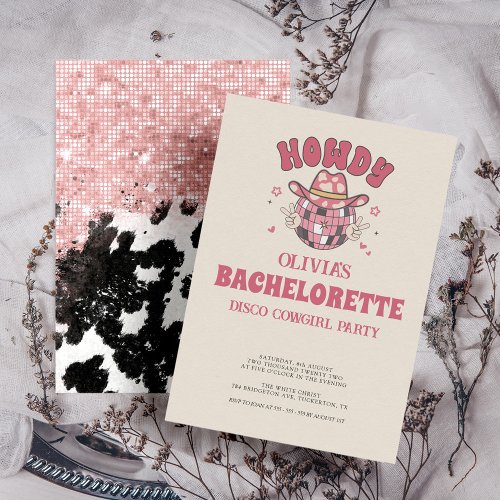 Retro Pink Disco Cowgirl Bachelorette Party Invitation