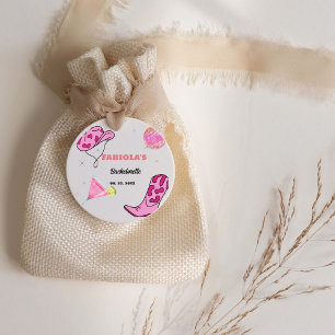 Retro Pink Disco Cowgirl Western Bachelorette Favor Tags