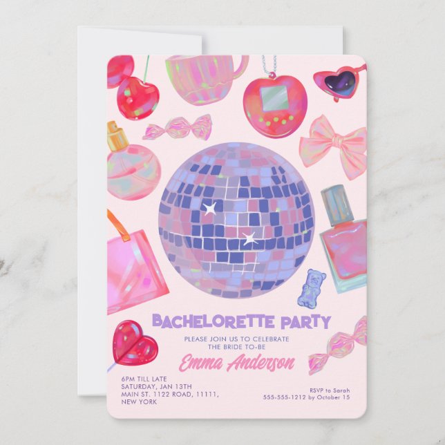 Retro Pink Disco yk2 aesthetic Bachelorette party Invitation (Front)