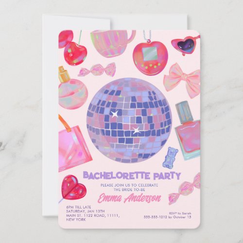 Retro Pink Disco yk2 aesthetic Bachelorette party Invitation