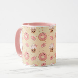 Retro Pink Donuts & Cupcakes Pattern Mug