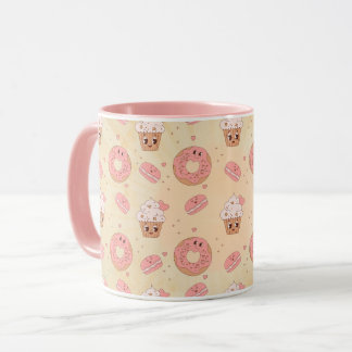 Retro Pink Donuts & Cupcakes Pattern Mug