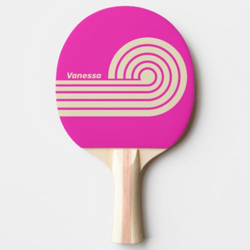 Retro Pink Dual Curl Stripes with Name Ping Pong Paddle
