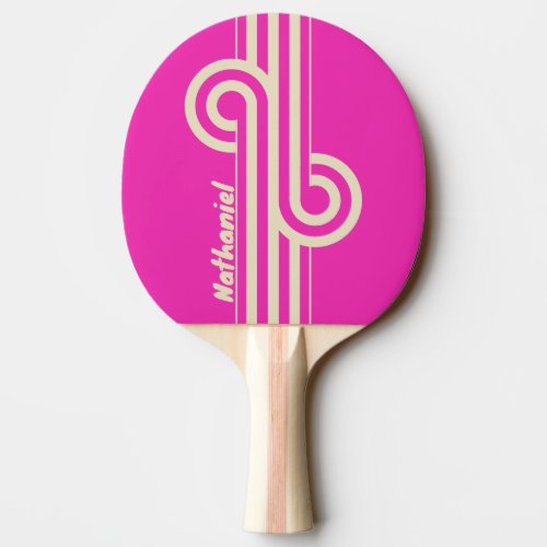 Retro Pink Dual Stripe Loop with Name Ping Pong Paddle