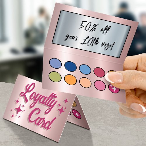 Retro pink faux eyeshadow palette loyalty card