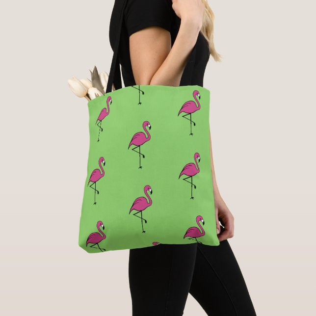 Retro Pink Flamingo Beach Tote Bag Gift (Close Up)