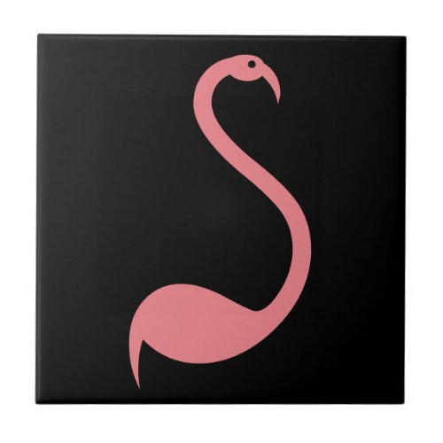 Retro Pink Flamingo Bird on Black Accent Tile