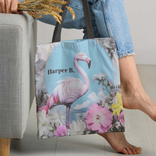 Retro Pink Flamingo Collage Tote Bag