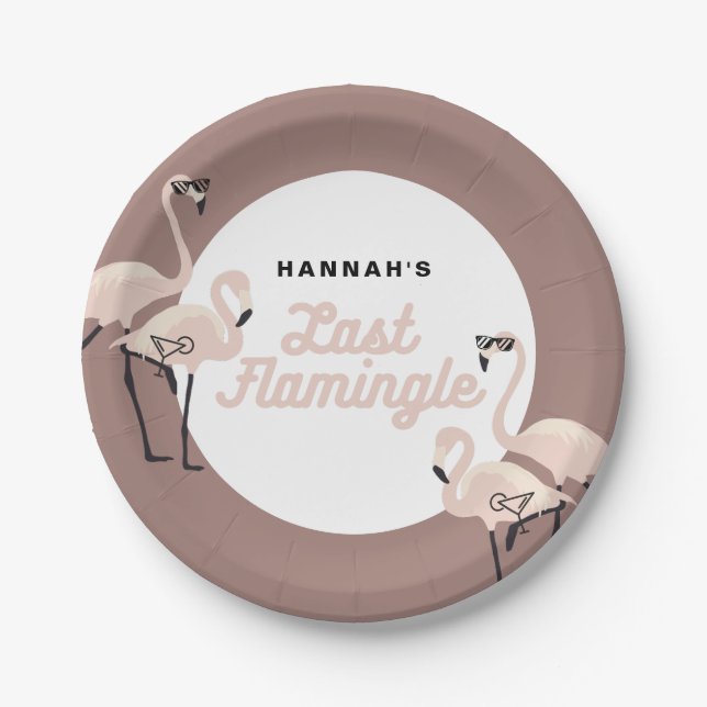 Retro Pink Flamingo Last Flamingle Bridal Shower Paper Plates (Front)