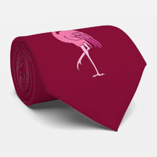 Retro Pink Flamingo on Burgundy Tie