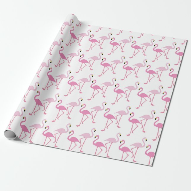 Retro Pink Flamingo Pattern Theme Exotic Bird Wrapping Paper (Unrolled)