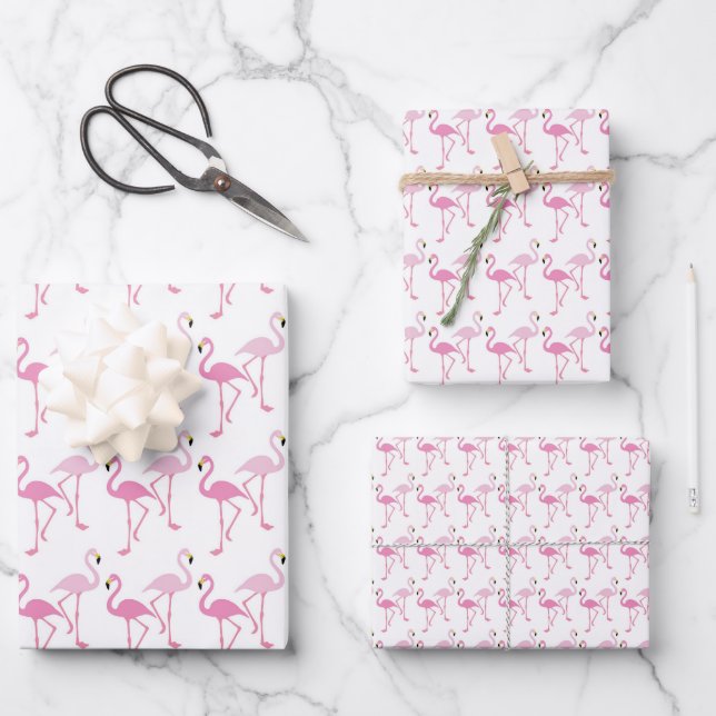 Retro Pink Flamingo Pattern Theme Wrapping Paper Sheets (Front)