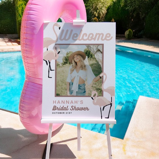 Retro Pink Flamingo Pool Bridal Shower Welcome Foam Board (Creator Uploaded)