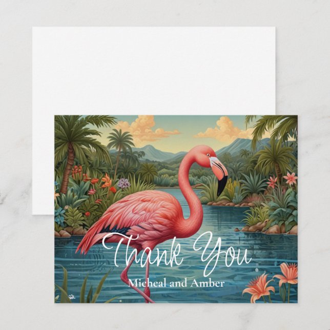 Retro pink flamingo thank you card (Front/Back)