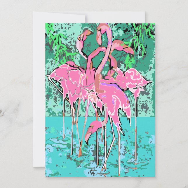 Retro Pink Flamingos Abstract 5x7 Invitations Bird (Front)