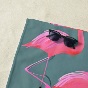 Retro pink flamingos beach towel