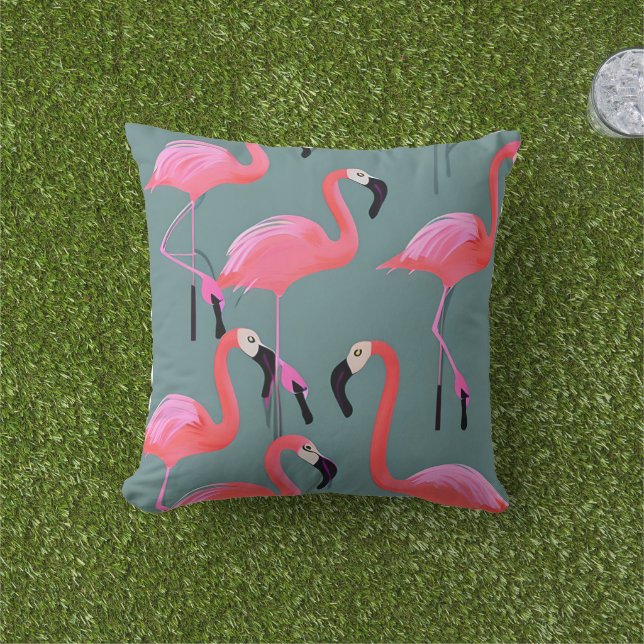 Retro pink flamingos  outdoor pillow (Grass)