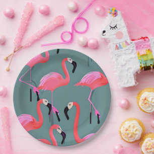 Retro pink flamingos paper plates