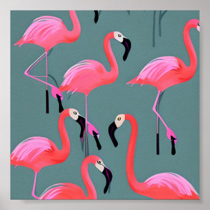 Retro pink flamingos poster
