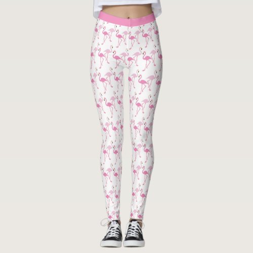 Retro Pink Flamingos Tropical Pattern Yoga Leggings