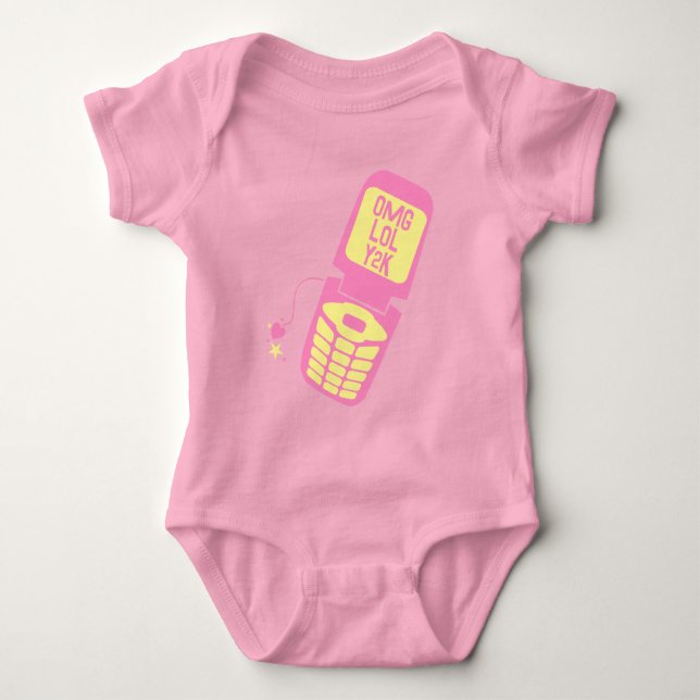 Retro Pink Flip Phone T-Shirt Baby Bodysuit (Front)