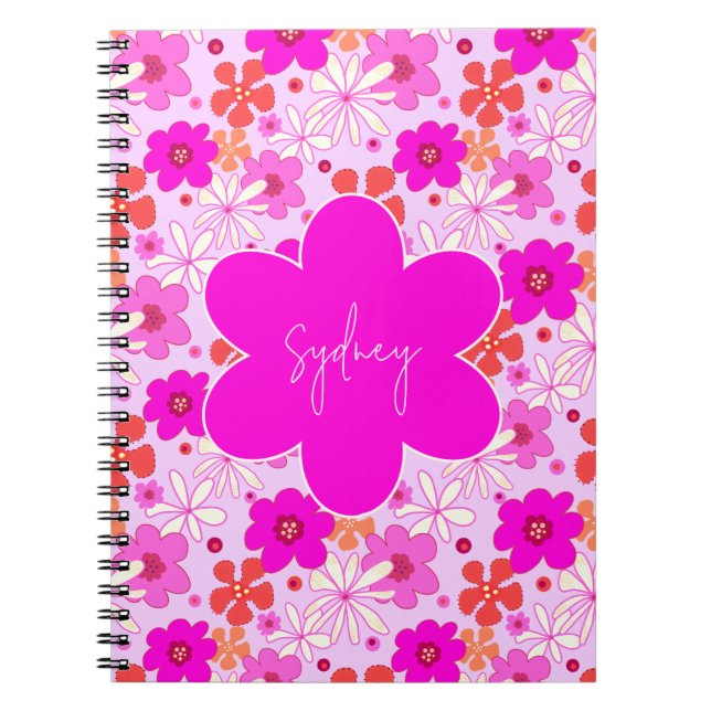 Retro Pink Floral Art Seamless Pattern Teen Notebook (Front)