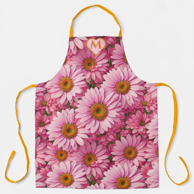 Retro pink floral daisy pattern apron (Front)