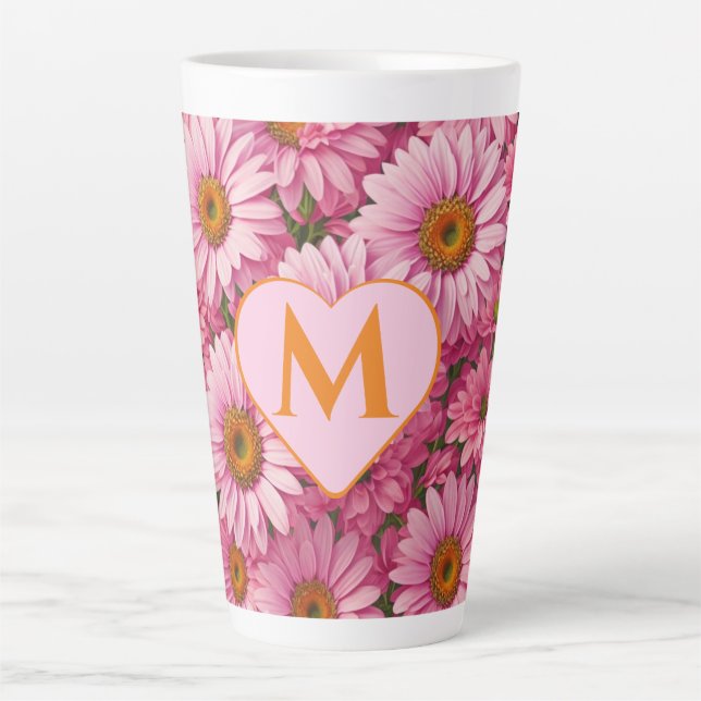 Retro pink floral daisy pattern latte mug (Front)
