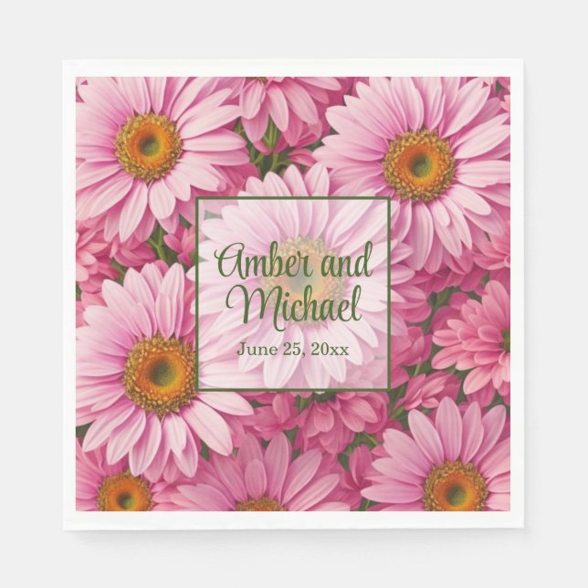 Retro pink floral daisy pattern napkins (Front)