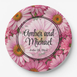 Retro pink floral daisy pattern paper plates