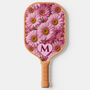 Retro pink floral daisy pattern pickleball paddle