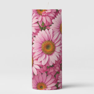 Retro pink floral daisy pattern pillar candle