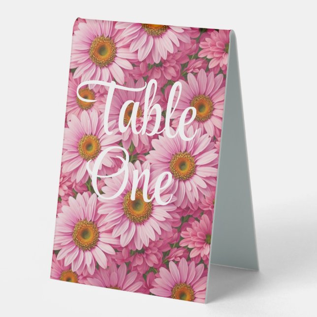 Retro pink floral daisy pattern table tent (Front)