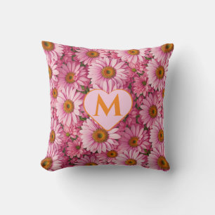 Retro pink floral daisy pattern throw pillow