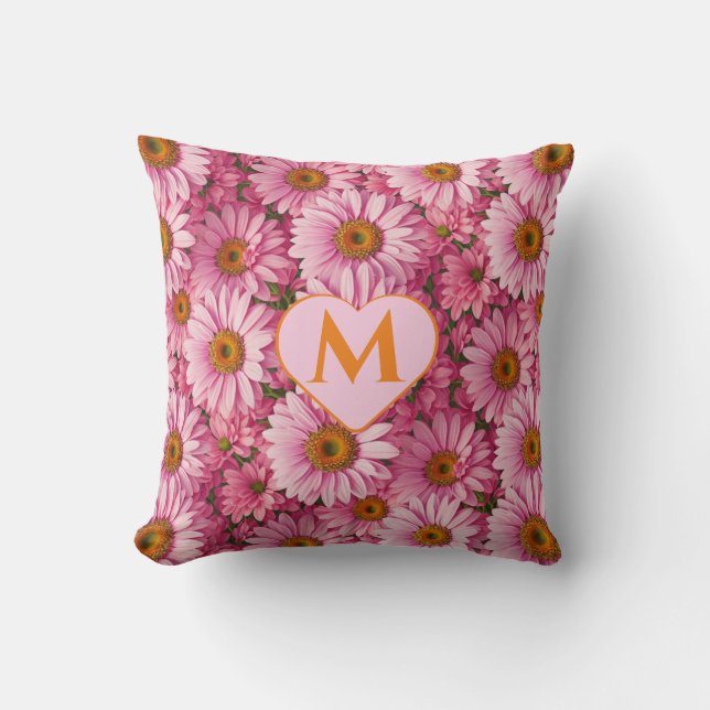 Retro pink floral daisy pattern throw pillow (Front)