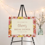 Retro Pink Floral Groovy Bridal Shower Welcome  Foam Board<br><div class="desc">Retro Pink Floral Groovy Bridal Shower Welcome Sign</div>