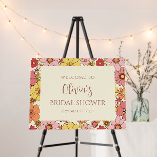 Retro Pink Floral Groovy Bridal Shower Welcome  Foam Board